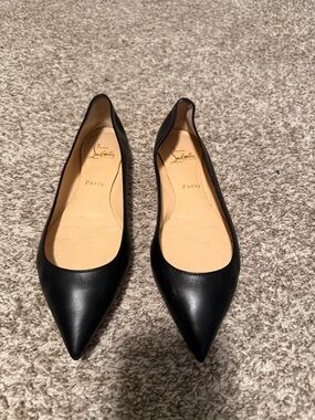 Christian Louboutin Black Pointed Leather Ballet Flats